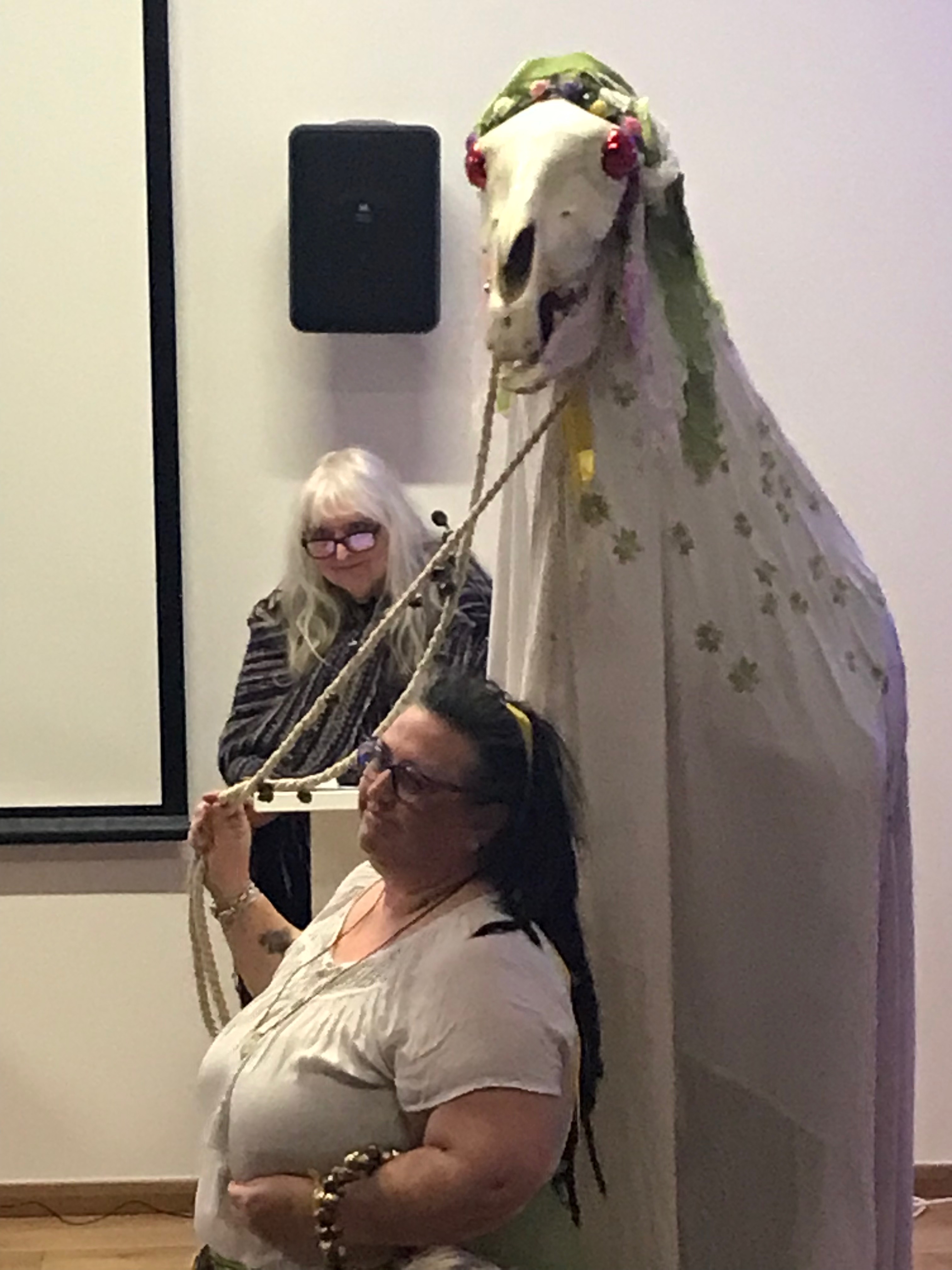 Image of the The Ickeny at the fifth Hidden Charms conference, with prodder (Szara Froud) and Val Thomas, speaker.